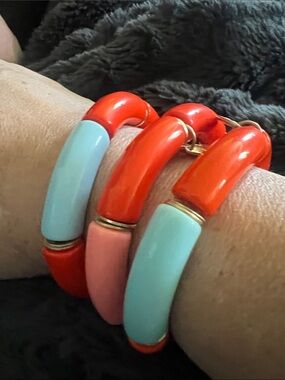 Plunder Red, Light Blue & Pink Resin Stretch Bracelet Trio